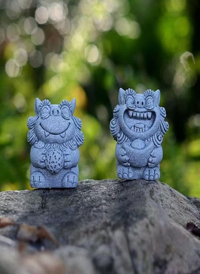 livelyfish Fish Tank Fu Foo Dogs Statues A Pair of Asian Japanese Bonsai Figurines Sandstone Lion Sculpture for Aquarium, Garden Decorations, S - Image 2
